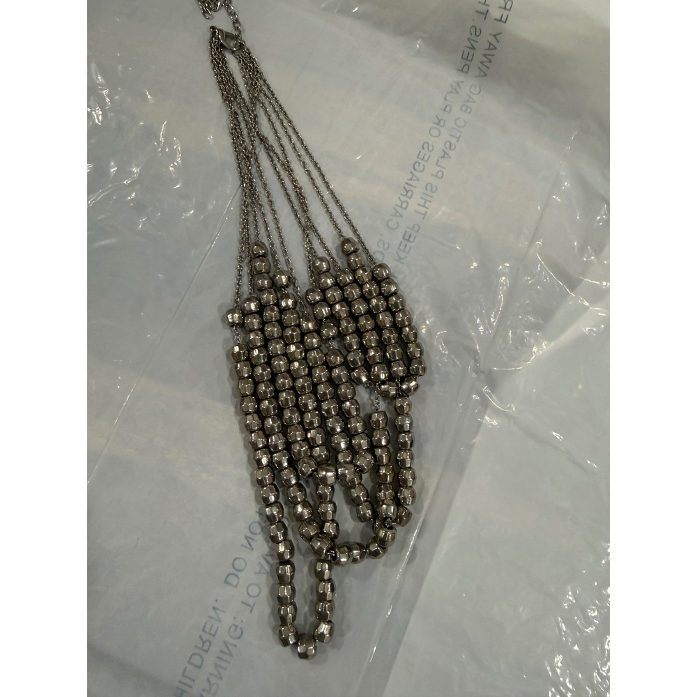 Multi Strand Beaded Statement Necklace Gunmetal Silver Tone Tiered Faceted Bead